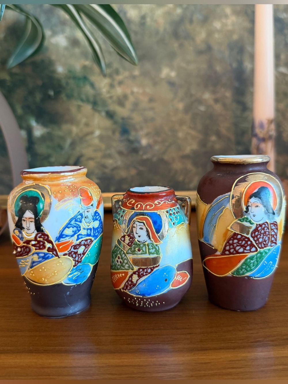 Vintage Satuma Sone 
Moriage Gilded | Japanese Immortals Vase | Lot Of 3